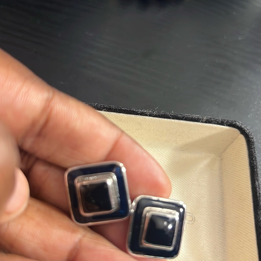 LINK UP Onyx Square Cufflinks Men’s Size 0.5” Black/Blue/Silver